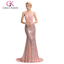 Grace Karin Floor-Length Backless Pink Sequins robe de soirée 2017 abendkleid GK000041-1